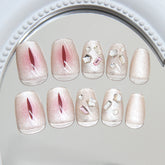 VIBEFICANT Glaze Cat Eye Short Squaoval Rhinestone Design Press on Nails